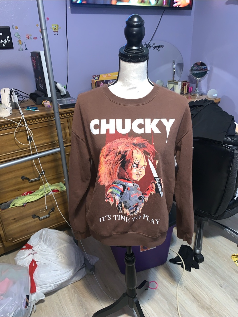 Chucky It’s Time To Play Brown Graphic Sweatshirt Brown Hybrid Apparel